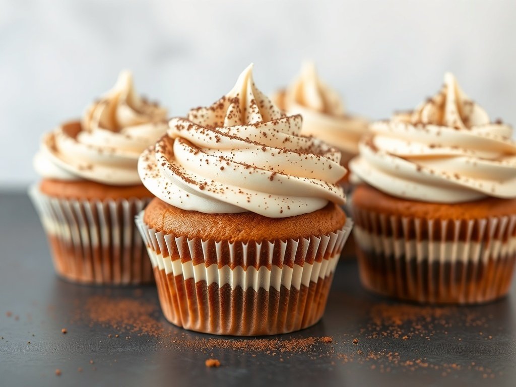 Tiramisu inspired cupcakes with creamy frosting and cocoa dusting