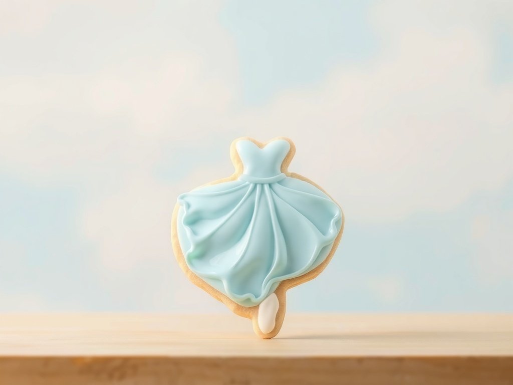 A beautifully decorated ballerina cookie in gentle sky blue icing.