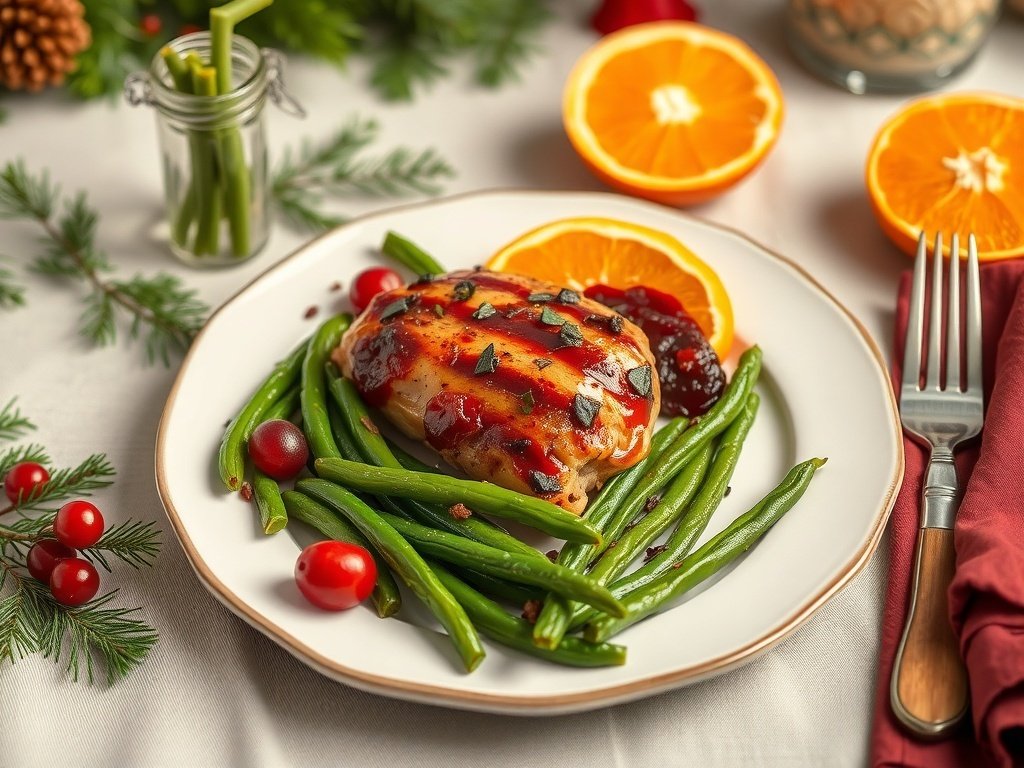 Cranberry orange chicken breast served with green beans