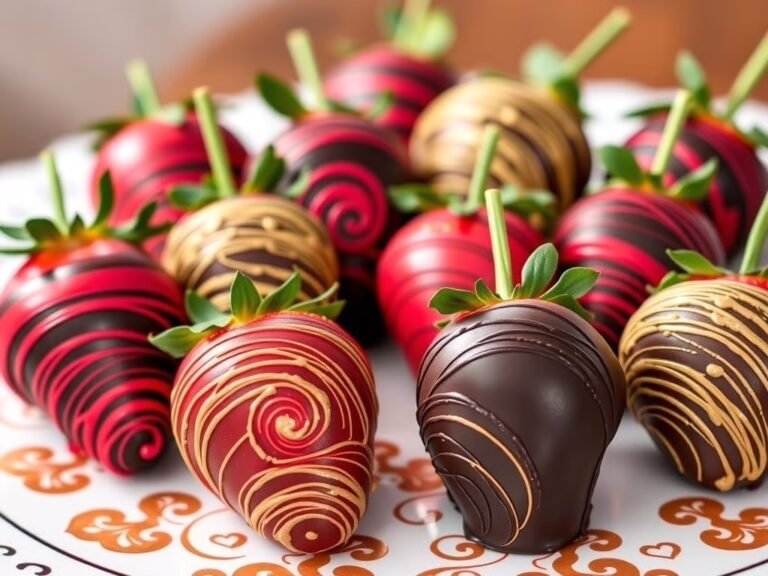 Red, Black & Gold Swirled Chocolate Dipped Strawberries