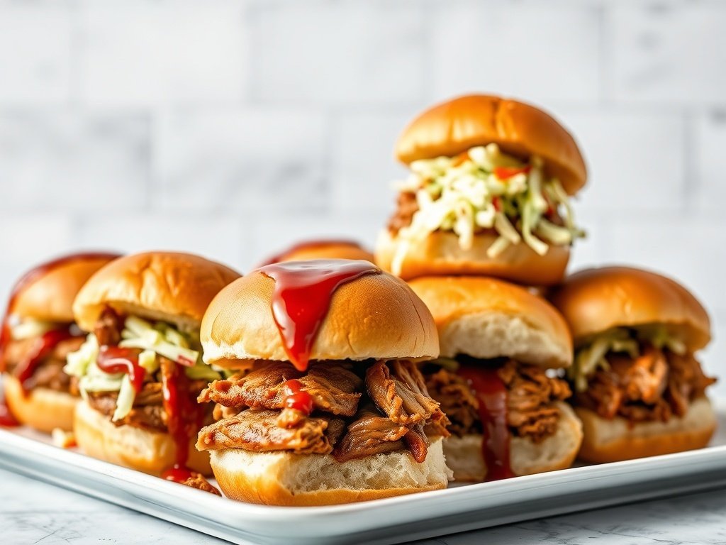 BBQ pulled pork sliders on a platter