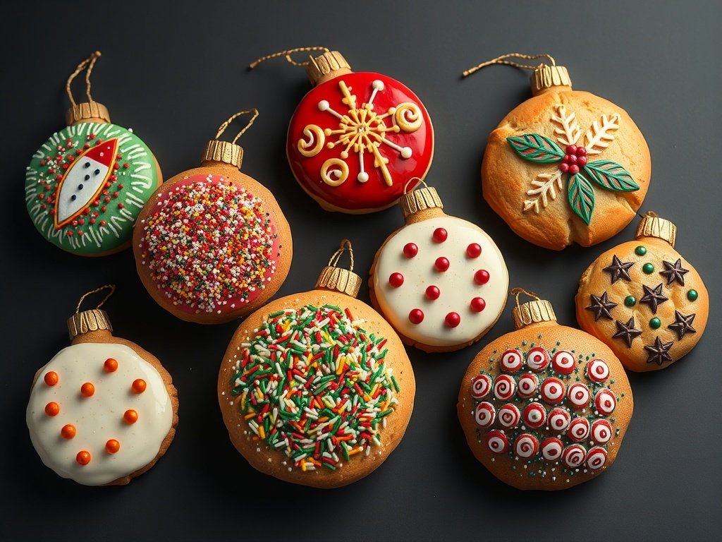 Colorful sourdough breads shaped like Christmas ornaments