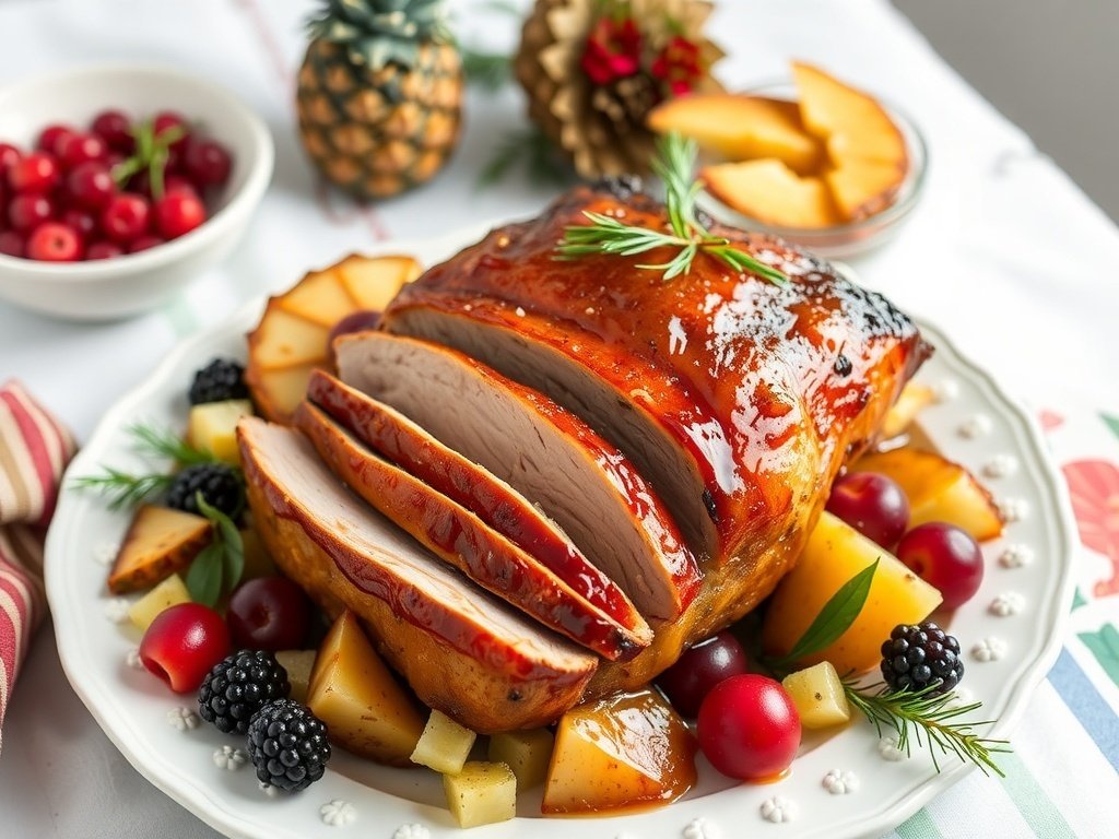 Pineapple Teriyaki Glazed Pork Roast with Pineapple Slices