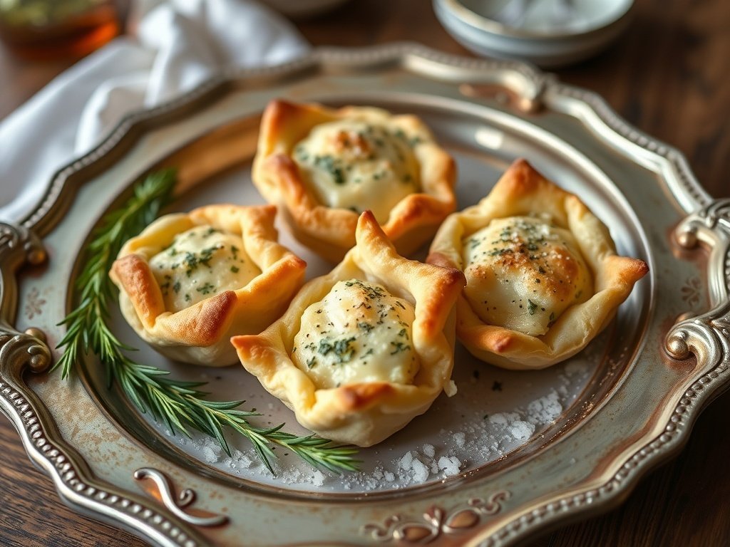 A platter of savory cheese and herb puff pastries