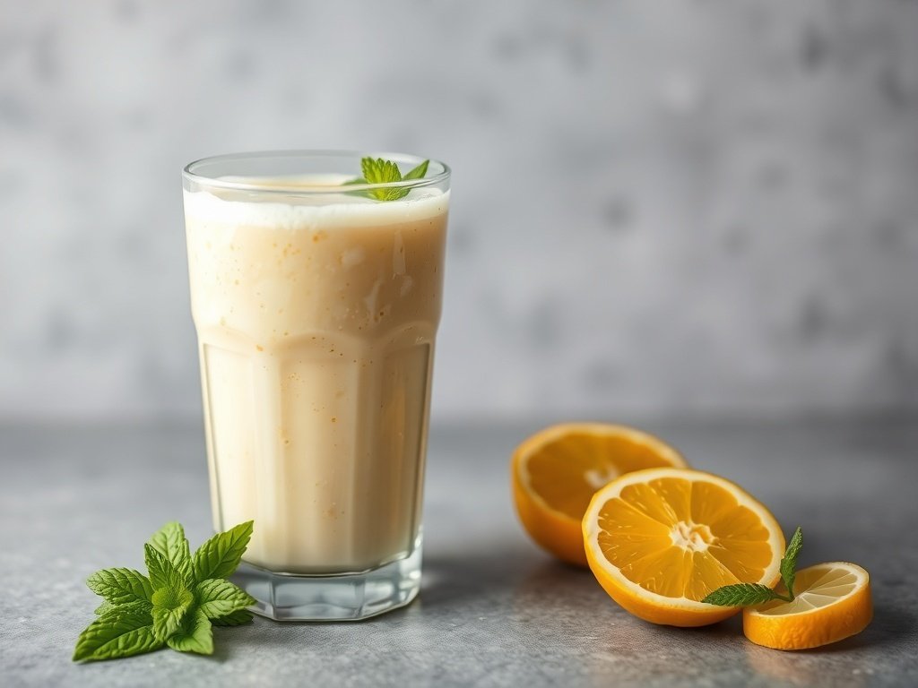 A refreshing Citrus Mint Smoothie in a glass with lemon slices and mint leaves.